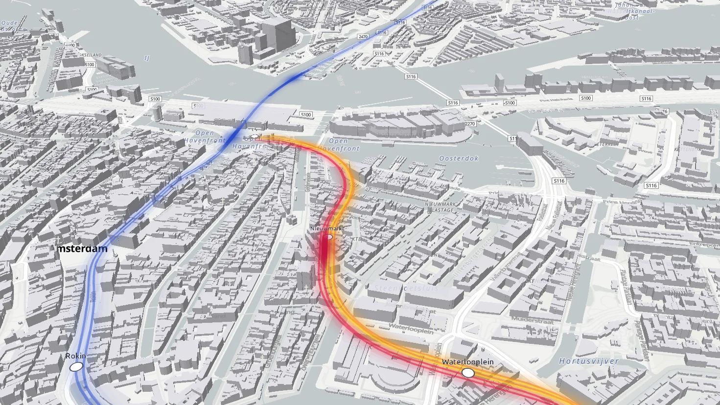 3D live Amsterdam metro map with real-time trains