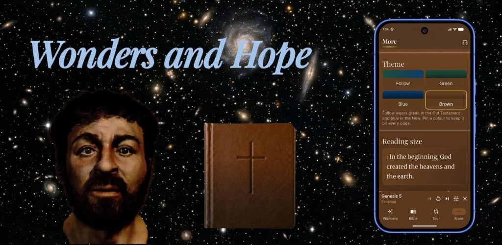 Wonders and Hope Bible app with miracle cards and highlighted scripture